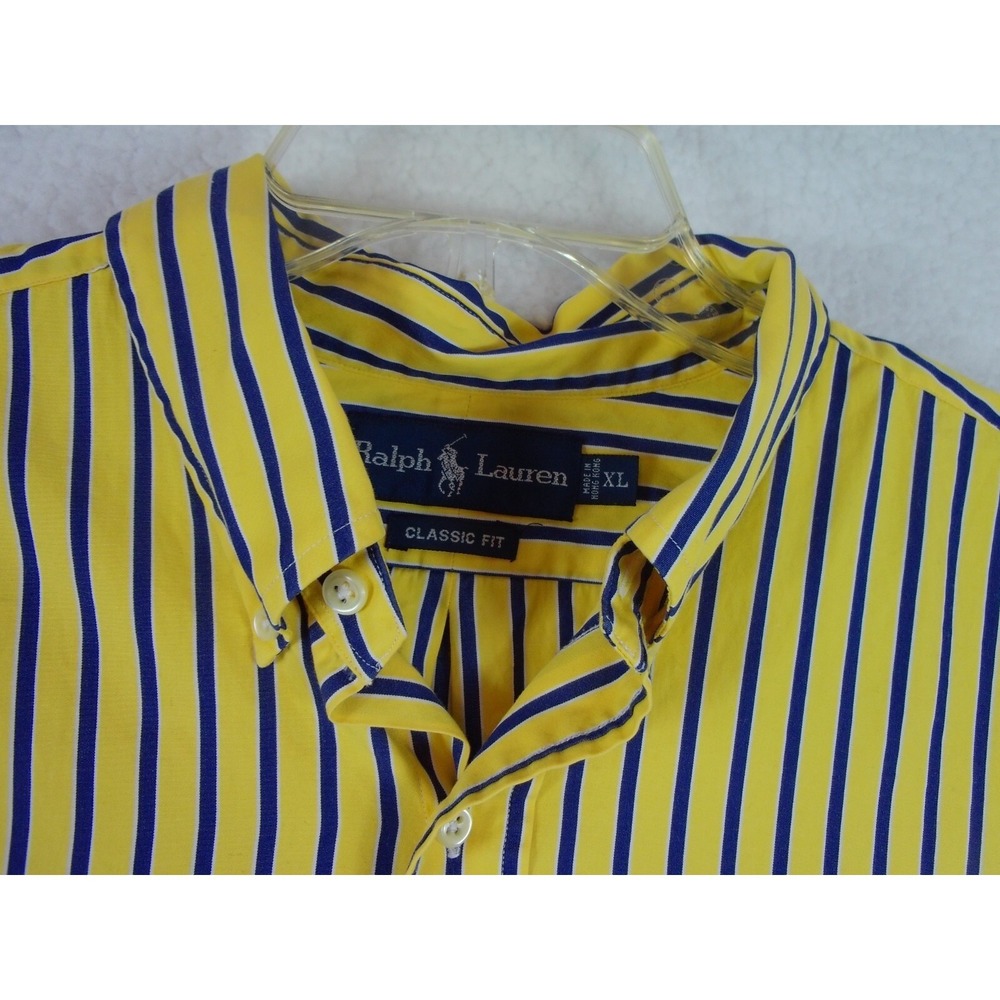 Ralph Lauren Shirt XL Men's Custom Fit Yellow Striped Long Sleeve Button Down